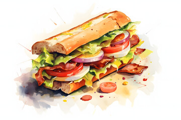 Canvas Print - Sandwich Watercolor art Style