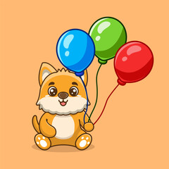 Wall Mural - Vector dog holding balloon cute cartoon vector icon illustration. animal nature icon concept creative kawaii cartoon mascot logo