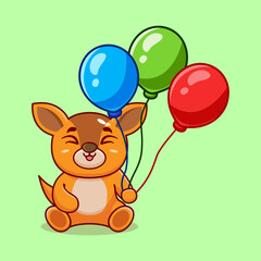 Wall Mural - Vector baby deer holding balloon cute cartoon vector icon illustration. animal nature icon concept creative kawaii cartoon mascot logo