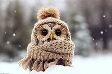 Cute Owl Cap. Bird Portrait. Generate Ai