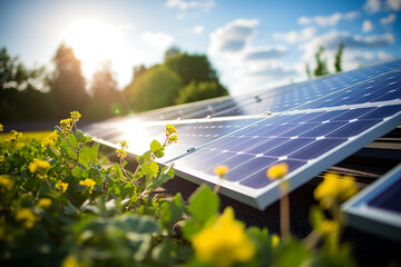 solar power panel installed on a rooftop. green energy. electricity. power energy pannels. solar bat