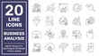 Vector set of 20 icons related to business analysis, progress and business processing. Line pictograms and infographics design elements. Editable Stroke. EPS 10
