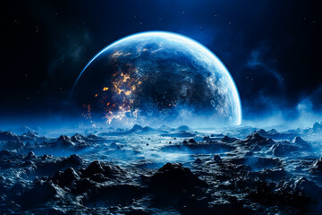 Wall Mural - View of planet from the surface of the moon.