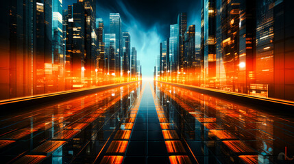 Wall Mural - Large city with lot of tall buildings at night.