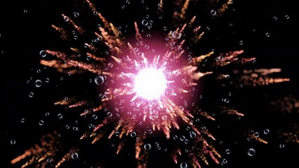 Wall Mural - futuristic radiation from the center of the sun. golden rays and pairs in the form of balls. 3d. 4k.