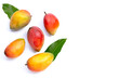 © Bowonpat - Tropical fruit, Mango with leaves on white background. Top view