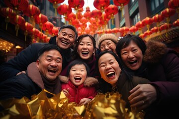 Chinese family celebrating Chinese new year. Christmas concept.