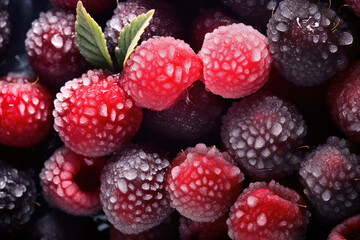 Sticker - Close-up of Frozen Raspberries 

