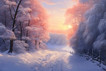 Wall Mural - Snow-Covered Forest Road

