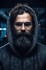 Sticker - Man with beard and glasses is wearing hoodie.