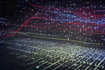 Wall Mural - abstract tech electronic virtual theme background with floating digital square grid laser lines and 
