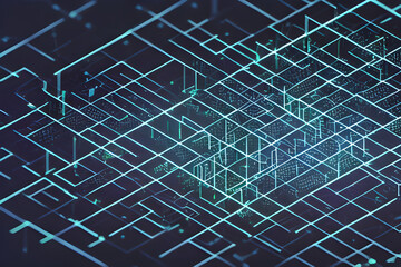 abstract tech electronic virtual reality theme background with blue floating digital square grid las