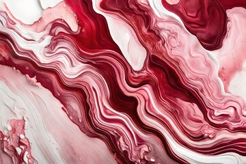 Wall Mural - Abstract fluid art background dark red and white colors. Liquid marble. Acrylic painting on canvas with pink gradient and splash. Watercolor backdrop with wavy rose pattern