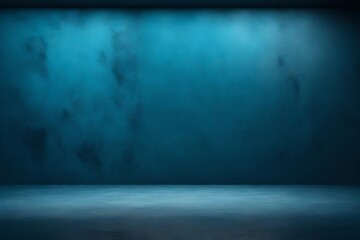 Poster - Abstract background with blank dark wall and smoky concrete floor illuminated by blue color. Mockup, 3D rendering