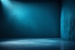 © CREAM 2.0 - Abstract background with blank dark wall and smoky concrete floor illuminated by blue color. Mockup, 3D rendering