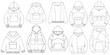 © asiah - Oversized hoodie technical fashion illustration with relaxed fit, long sleeves. Flat outwear jumper apparel template. Women, men, unisex sweatshirt top mockup