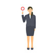© nagamushi studio - 丸の書かれたプラカードを持つ女性会社員。フラットなベクターイラスト。A female office worker holding a placard with a circle on it. Flat designed vector illustration.