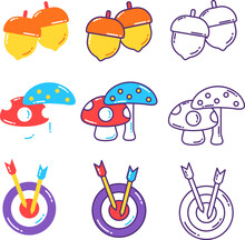 Set Vector Mushroom Acorns And On Target Illustration