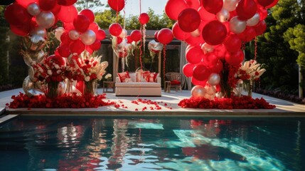 Wall Mural - A pool filled with lots of red and white balloons