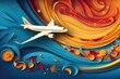 Airplane on abstract colorful wave background. Abstract background for International Civil Aviation Day