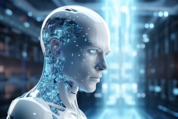 Poster - Technology Robot sci-fi Cyborg android background -Humanoid Artificial intelligence wallpaper