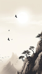 Wall Mural - ai black and white landscape art painting