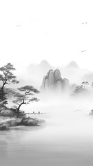 Wall Mural - ai black and white landscape art painting