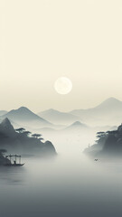 Wall Mural - ai black and white landscape art painting