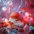 pink mushroom installation