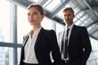 © id512 - confident businesswoman in black suit standing at office in front of businessman