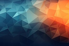 Abstract Polygonal Background. Triangular Design For Your Business, Blue Orange Gradient Digital Polygons: A Network Grid Fusion Background Wallpaper, AI Generated