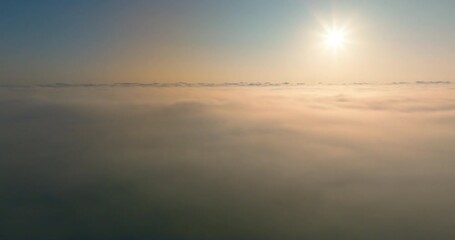 Wall Mural - DCI 4K ProRes422. Aerial view landscape sea of fog
