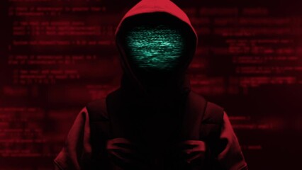 Wall Mural - computer hacker with hoodie. computer abstract digital code at the background. darknet fraud and cry