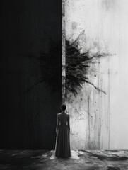 Wall Mural - black and white yin yang woman, duality of light and darkness - by generative ai