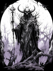 Wall Mural - grim dark necromancer necromancy demonic cultist horror halloween dark fantasy full moon - by generative ai