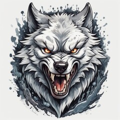 Wall Mural - wolf head mascot color t-shirt art created with generative AI software