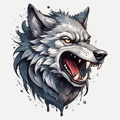 Wall Mural - wolf head mascot color t-shirt art created with generative AI software