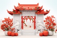 A Beautiful Chinese Gate Adorned With Vibrant Flowers