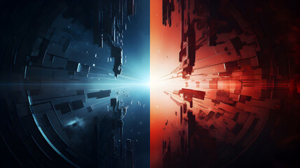 Futuristic banner of digital art. Variation of 2 dimensions. Technology line background and light effect, cyberpunk style background material with a sense of technology