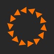 Circle of orange triangles pointing counter clockwise on dark gray background
