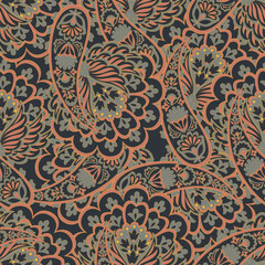  Paisley style Floral seamless pattern. Vector Ornamental Damask background