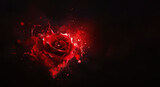 Red rose heart shaped dispersion on black background