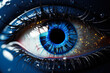 Bright blue and azure lines scatter after blast forming volumetric human blue eye model 