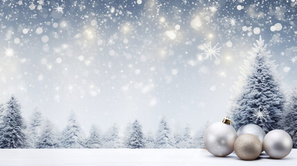 stockphoto, festive celebrate christmas eve background concept banner of xmas decorate ball and snow