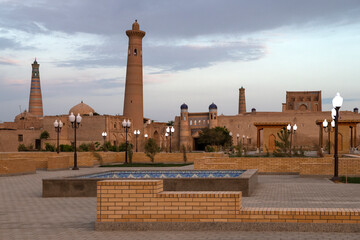 Poster - The square in front of the old town of Ichan-Kala in the early morning. Khiva. Uzbekistan