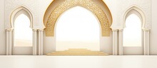 Luxurious Colorful Background With Elegant Islamic Arch In White And Gold Colors