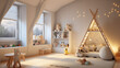 Modern children’s room interior design in white Scandinavian style