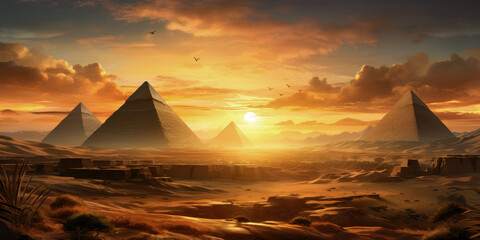 Wall Mural - Egyptian desert with ancient pyramids, sandy landscape, fantasy view