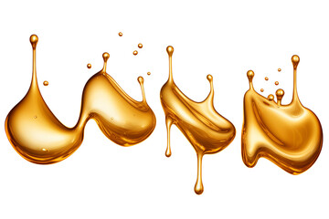 Abstract dripping liquid shiny gold illustration isolated on transparent background PNG