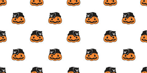 Wall Mural - bear polar seamless pattern Halloween pumpkin sleeping vector doodle pet cartoon character tile background gift wrapping paper repeat wallpaper scarf isolated